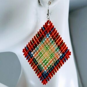 Orange wood Thread hook dangle earrings